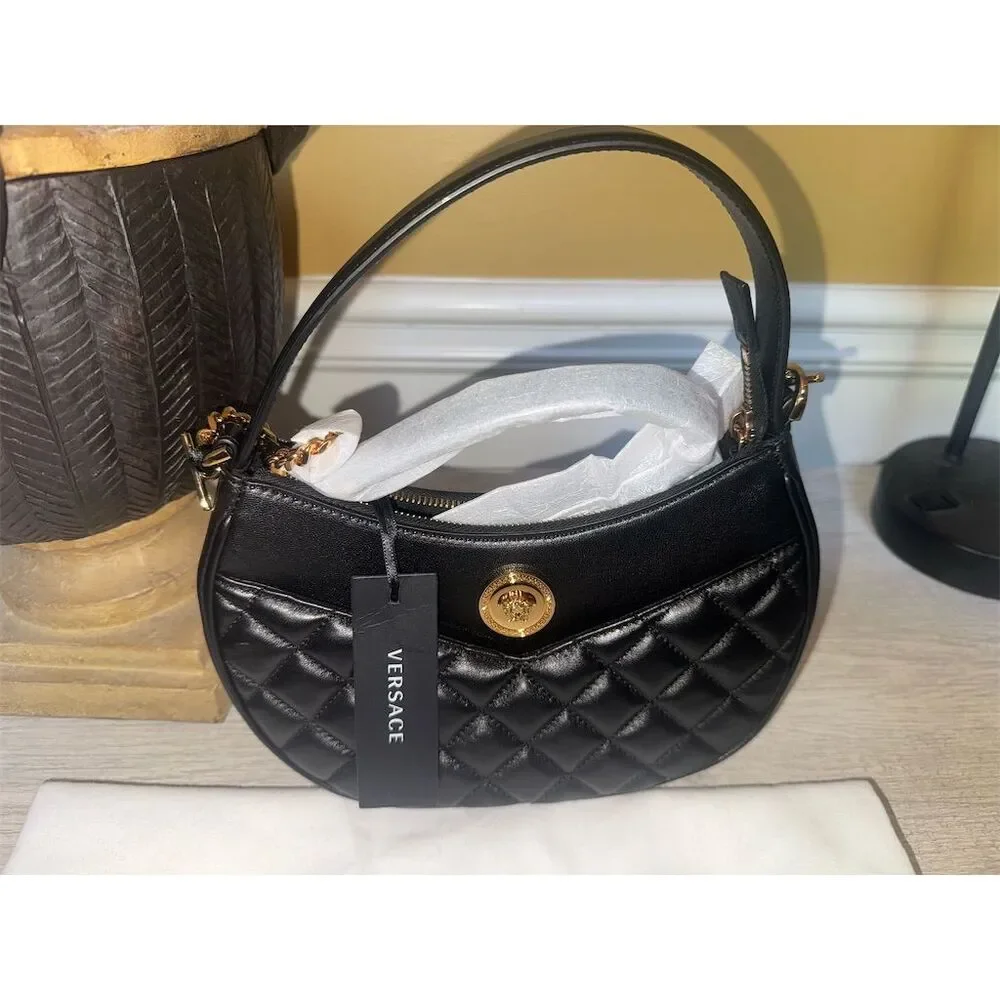 Versace Medusa Black Quilted Leather Shoulder/ crossbody Bag with Strap - Picture 1 of 14
